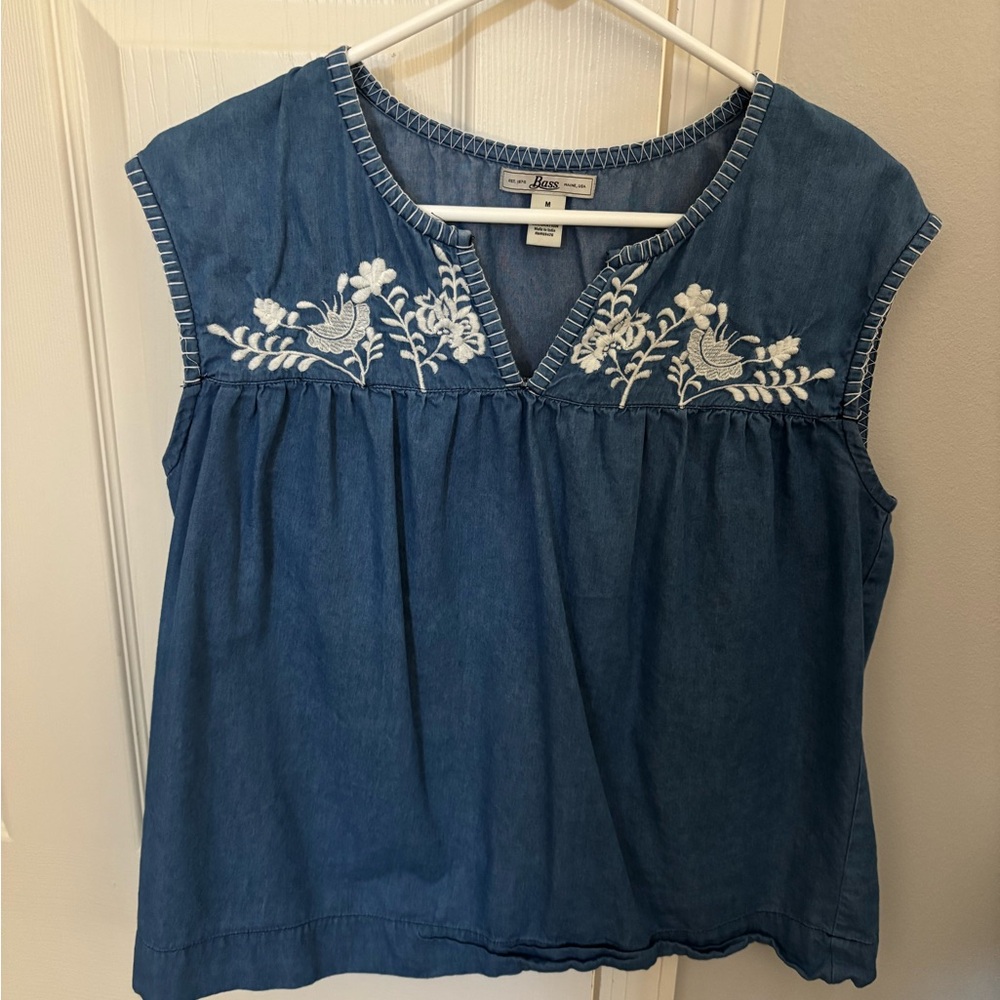 Bass Blue Sleeveless Embroidered Yoke Tunic